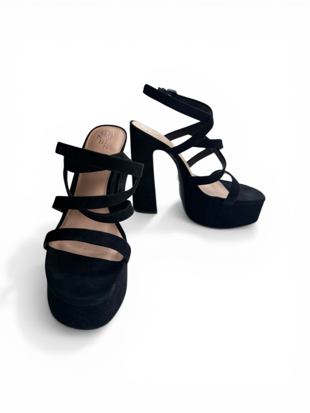 Gianni Bini Sandals Women Black Leather Platform Block Heel Size 10 NWT